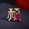 Heart Brooch Pin for Women, Gold-Tone Zinc Alloy with Chinese Fu Character and Sparkling Accents - Gold
