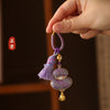 Brocade Gourd Keychain, Cotton Fabric with Braided Loop and Hanging Beads, 8 Colors