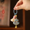 Brocade Gourd Keychain, Cotton Fabric with Braided Loop and Hanging Beads, 8 Colors
