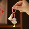 Brocade Gourd Keychain, Cotton Fabric with Braided Loop and Hanging Beads, 8 Colors