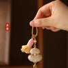 Brocade Gourd Keychain, Cotton Fabric with Braided Loop and Hanging Beads, 8 Colors