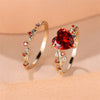 Heart-Shaped Accent Ring Set, Alloy, Two-Piece Design with Leaf Band, Five Color Options