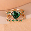Heart-Shaped Accent Ring Set, Alloy, Two-Piece Design with Leaf Band, Five Color Options