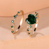 Heart-Shaped Accent Ring Set, Alloy, Two-Piece Design with Leaf Band, Five Color Options