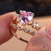 Heart-Shaped Accent Ring Set, Alloy, Two-Piece Design with Leaf Band, Five Color Options