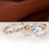 Heart-Shaped Accent Ring Set, Alloy, Two-Piece Design with Leaf Band, Five Color Options