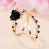 Heart-Shaped Accent Ring Set, Alloy, Two-Piece Design with Leaf Band, Five Color Options