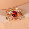 Heart-Shaped Accent Ring Set, Alloy, Two-Piece Design with Leaf Band, Five Color Options