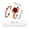 Heart-Shaped Accent Ring Set, Alloy, Two-Piece Design with Leaf Band, Five Color Options