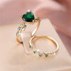Heart-Shaped Accent Ring Set, Alloy, Two-Piece Design with Leaf Band, Five Color Options
