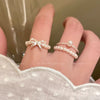 Faux Pearl Stacking Rings, Beaded and Bow Designs, Individual Styles or 3-Piece Set