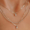 Layered Box Chain Necklace for Women, Copper Alloy Chain with Sparkling Acrylic Pendant, Gold or Silver Tone - Silver