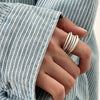 Silver-Tone Open Rings for Women, Assorted Floral, Leaf, Heart, Textured and Layered Band Designs