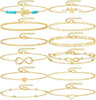 12-Piece Adjustable Anklet Set, Alloy Chains in Gold, Silver and Mixed-Tone Design Options - 01gold