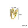 Double-Headed Snake Open Ring, Copper, Clear and Green Accents, Gold- or Silver-Tone