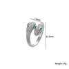Double-Headed Snake Open Ring, Copper, Clear and Green Accents, Gold- or Silver-Tone