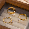 Stacking Accent Rings, Gold-Tone Stainless Steel, Round, Pear and Marquise Designs, Individual Rings or 3-Piece Set
