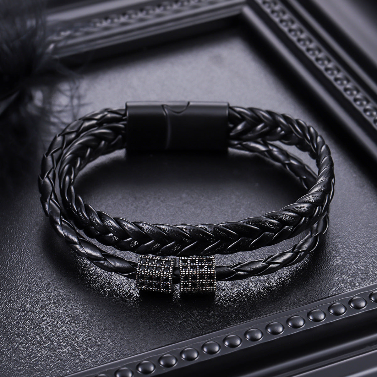 Woven Bracelet with Magnetic Clasp and Sparkling Bead Accent, 17, 19 or 21 cm Length Options - Product view 1
