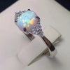 Opal-Style Ring for Women, Silver-Tone Alloy Band with Geometric Setting, Sizes 5-13 - Product view 1
