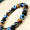 Evil Eye Beaded Bracelet, Handmade Brown and Black Stone-Style Beads with Magnetic Detail - Product view 3