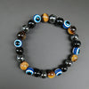 Evil Eye Beaded Bracelet, Handmade Brown and Black Stone-Style Beads with Magnetic Detail - Tiger eye magnet evil eye bracelet