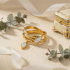 Leaf Wrap Ring, Gold-Tone 304 Stainless Steel with Dangling Marquise Accent, Clear or Green