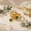 Leaf Wrap Ring, Gold-Tone 304 Stainless Steel with Dangling Marquise Accent, Clear or Green