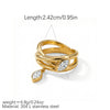 Leaf Wrap Ring, Gold-Tone 304 Stainless Steel with Dangling Marquise Accent, Clear or Green