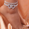 Double Heart Rhinestone Anklet for Women, Gold or Silver Tone, Single Anklet and 2-Piece Set Options - Two piece set silver