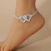 Double Heart Rhinestone Anklet for Women, Gold or Silver Tone, Single Anklet and 2-Piece Set Options - Silver