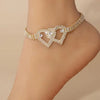 Double Heart Rhinestone Anklet for Women, Gold or Silver Tone, Single Anklet and 2-Piece Set Options - Gold