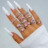 Pink Heart and Butterfly Stacking Ring Set, Alloy, 10 Pieces, Gold- or Silver-Tone