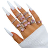 Pink Heart and Butterfly Stacking Ring Set, Alloy, 10 Pieces, Gold- or Silver-Tone