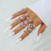 Pink Heart and Butterfly Stacking Ring Set, Alloy, 10 Pieces, Gold- or Silver-Tone
