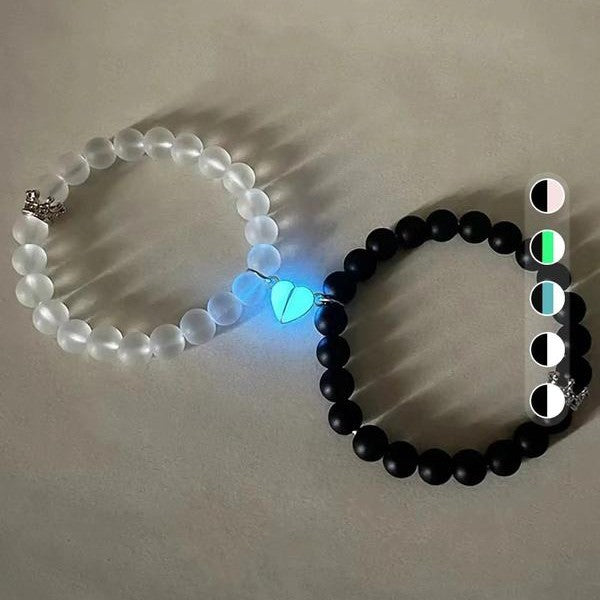 Magnetic Couple Bracelet Set, Crown and Heart Details with 8 mm Black and White Beads - Product view 1