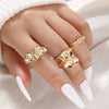 3-Piece Open Ring Set for Women, Gold-Tone Alloy Bands with Irregular Pleated Texture - Gold 3-piece set