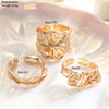 3-Piece Open Ring Set for Women, Gold-Tone Alloy Bands with Irregular Pleated Texture - Product view 3