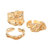 3-Piece Open Ring Set for Women, Gold-Tone Alloy Bands with Irregular Pleated Texture - Product view 5