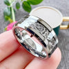 Celtic Knot Band Ring, Stainless Steel, Silver-Tone with Dark Inlay, 8 mm Width
