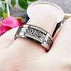 Celtic Knot Band Ring, Stainless Steel, Silver-Tone with Dark Inlay, 8 mm Width