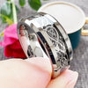 Celtic Knot Band Ring, Stainless Steel, Silver-Tone with Dark Inlay, 8 mm Width