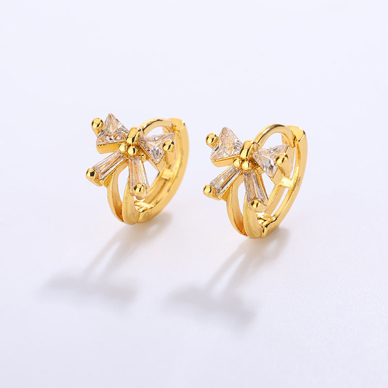 Bow Hoop Earrings for Women, Small Geometric Ear Jewelry in Gold-Tone or Silver-Tone Design Options - Gold - bow