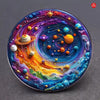 Colorful Galaxy Brooch Pin, Round Stainless Steel Design with Planets and Swirling Space Pattern - One