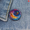 Colorful Galaxy Brooch Pin, Round Stainless Steel Design with Planets and Swirling Space Pattern - Product view 2