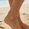 Floral Anklets for Women, Gold-Tone Foot Jewelry with Pink, White and Blue Flower Design Options - Gold+pink-00932