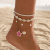 Floral Anklets for Women, Gold-Tone Foot Jewelry with Pink, White and Blue Flower Design Options - Gold-07063