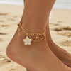 Floral Anklets for Women, Gold-Tone Foot Jewelry with Pink, White and Blue Flower Design Options - Gold+white-00932