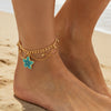 Floral Anklets for Women, Gold-Tone Foot Jewelry with Pink, White and Blue Flower Design Options - Gold+blue-00932