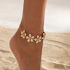 Floral Anklets for Women, Gold-Tone Foot Jewelry with Pink, White and Blue Flower Design Options - Gold+white-00933