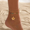Floral Anklets for Women, Gold-Tone Foot Jewelry with Pink, White and Blue Flower Design Options - Gold-07062